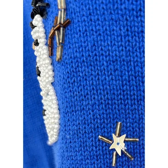 STORYBOOK KNITS AMERICAN SNOWMEN SEQUIN BEAD SNOWMAN FLAG GRANNY CORE CARDIGAN - Picture 4 of 7